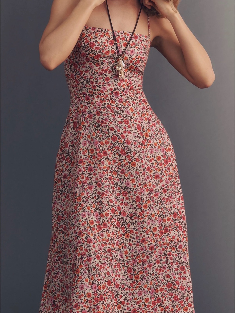 Anthropologie 100% European Linen Strappy Midi Dress Small Pockets